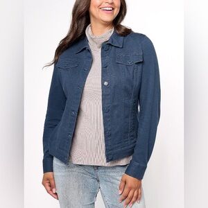 Belle by Kim Gravel Twill Jacket with Knit Back and Sleeves Stormy Blue
